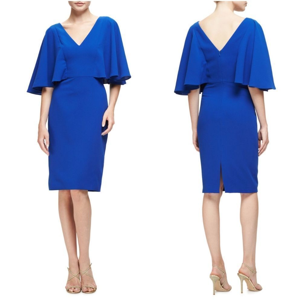 Badgley Mischka Flutter-Sleeve Crepe Cocktail